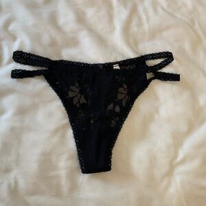 NEW VS Victoria's Secret PINK Black Mesh Thong Panty Underwear L